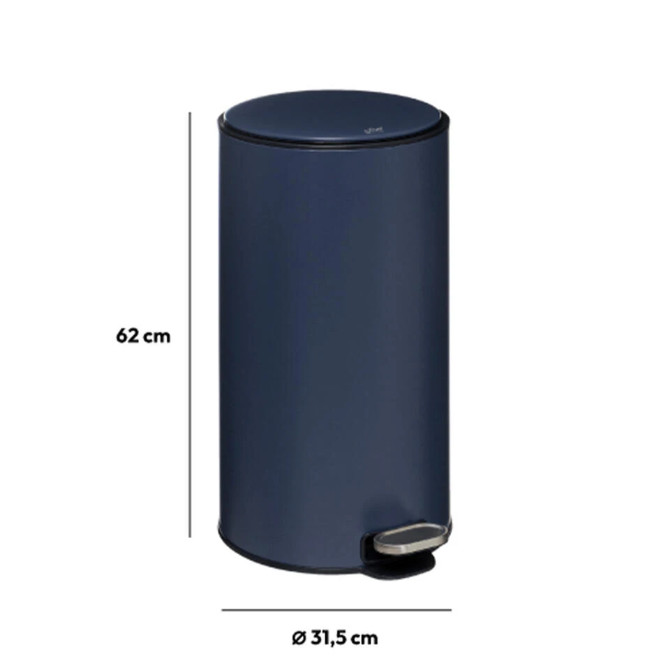 5Five Prullenbak/pedaalemmer - Donkerblauw - Metaal - 30 Liter - 62 Cm - Afbeelding 2