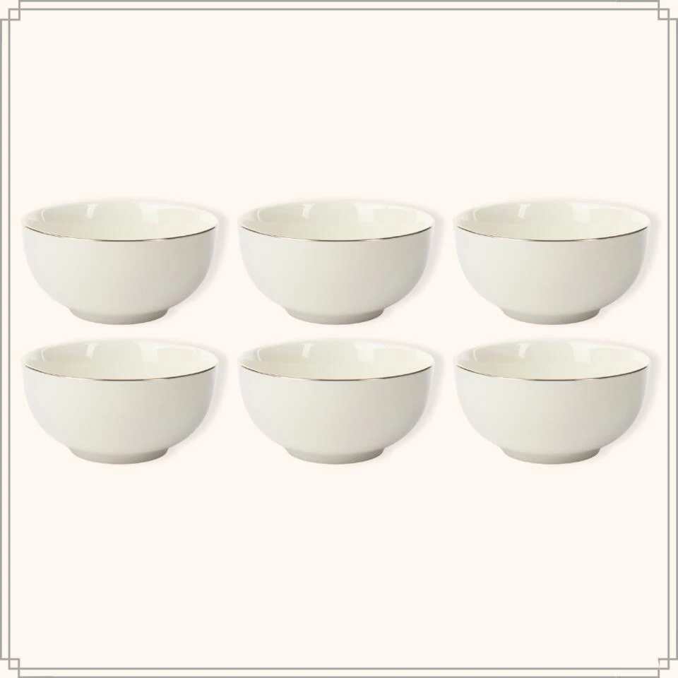 OTIX Soepkommen Set Van 6 Schaaltjes Porselein Wit Met Gouden Rand 13,5 X 6 Cm - Afbeelding 2