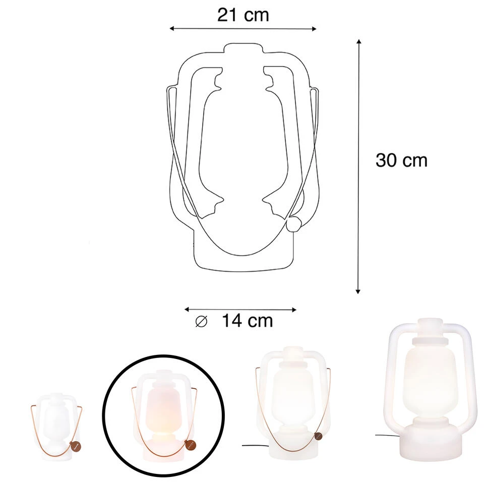 QAZQA Tafellamp Oplaadbaar 30 Cm IP44 Wit - Storm Small - Afbeelding 3