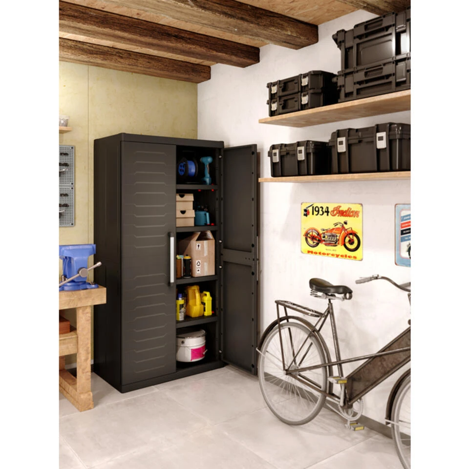 Keter Detroit XL Hoge Kast - 4 Planken - 89x54x182cm - Zwart - Afbeelding 3