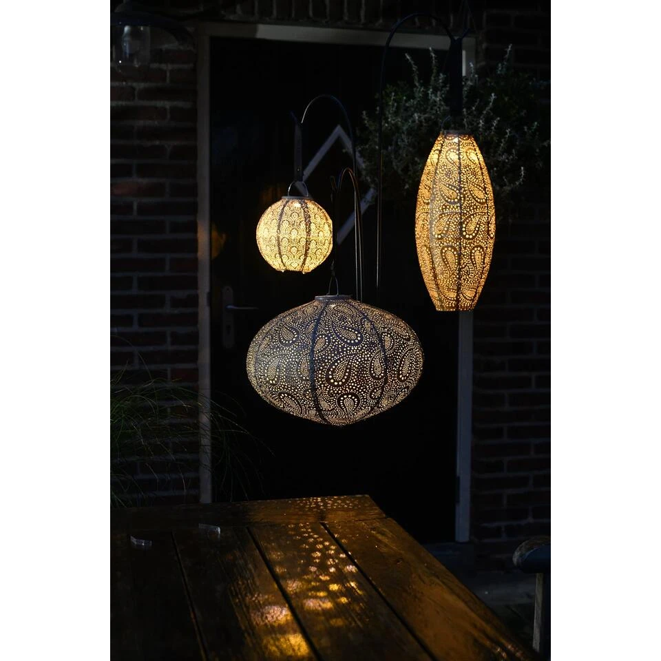Lumiz Solar Buitenlampion Ikat Oval - Solar Tuinverlichting - 40 Cm - Goud - Afbeelding 4