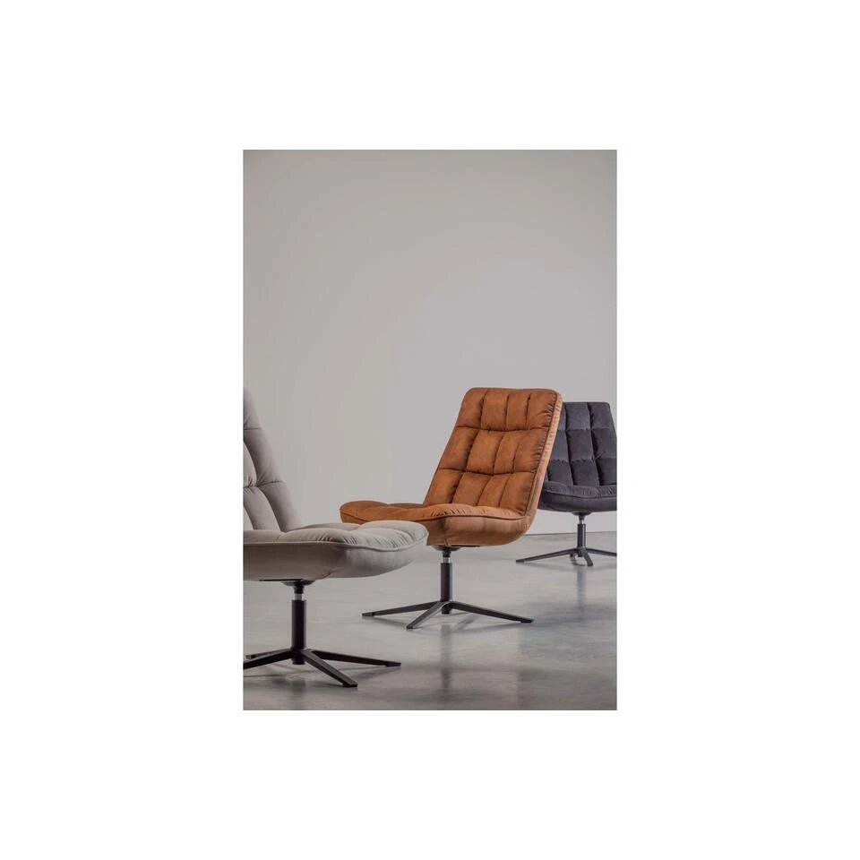 WOOOD Dirkje Draaifauteuil - Leerlook - Cognac - 101x70x85 - Afbeelding 2