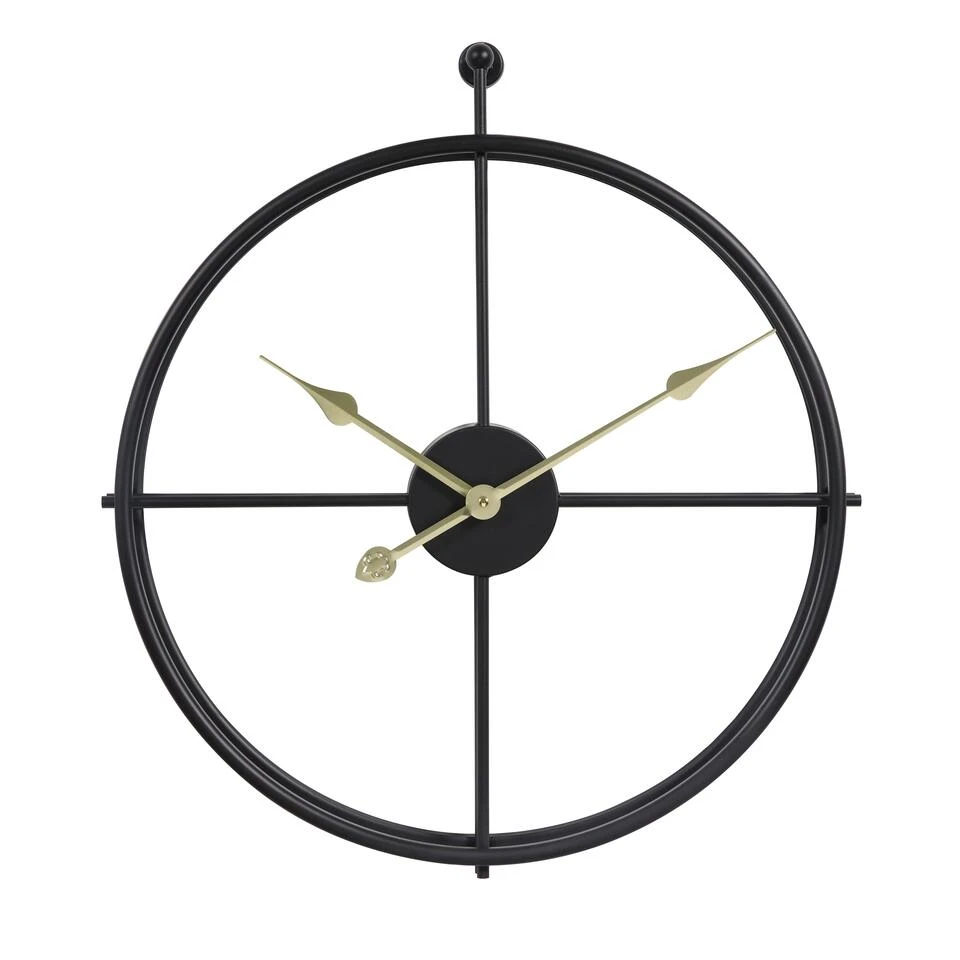 LW Collection Wandklok Alberto Zwart Met Gouden Wijzers 42cm
