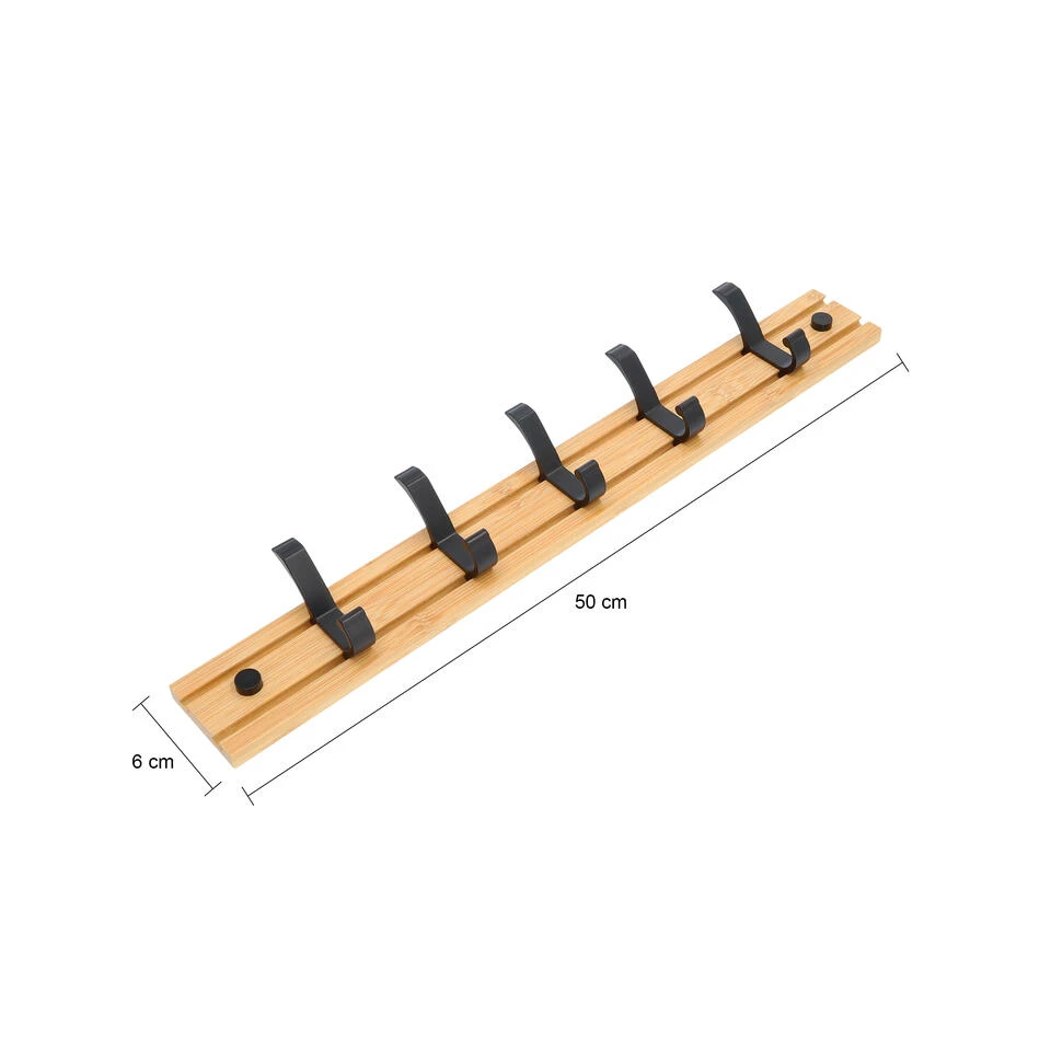 QUVIO Kapstok Bamboo Verschuifbare Haken Hout - Afbeelding 3