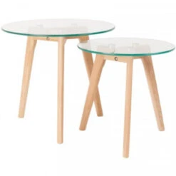 Giga Meubel Bijzettafel Rond Set Van 2 - Glas & Hout - Tafel Bror