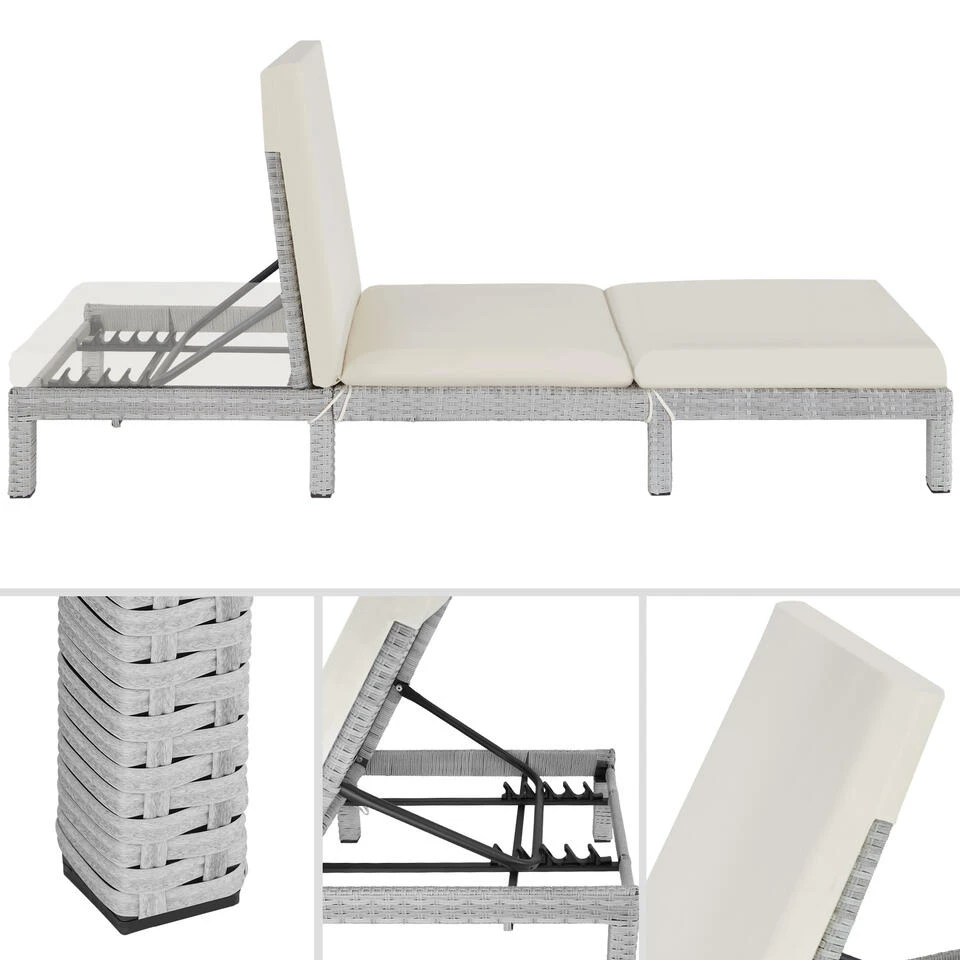 Tectake - Ligstoel Sofia - Wicker Zonnebed - Lichtgrijs - Afbeelding 2