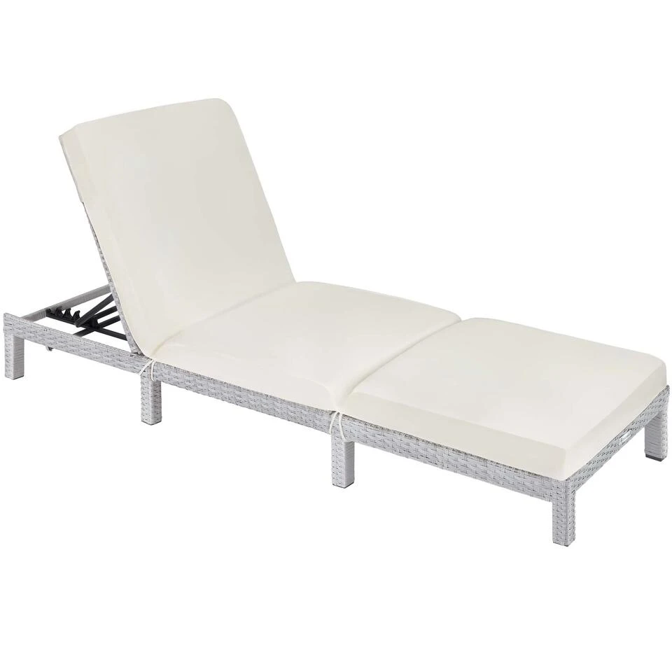 Tectake - Ligstoel Sofia - Wicker Zonnebed - Lichtgrijs