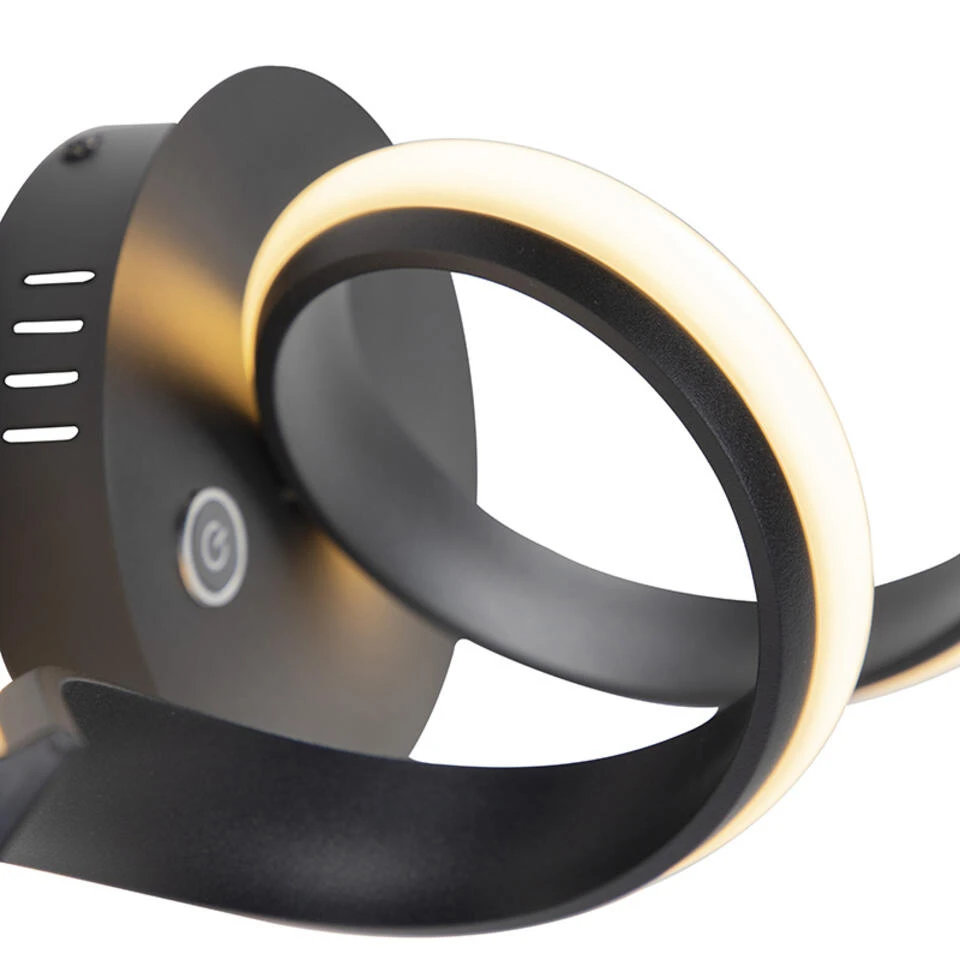QAZQA Design Wandlamp Zwart 3-stap Touchdimmer Incl. LED - Twisted - Afbeelding 2
