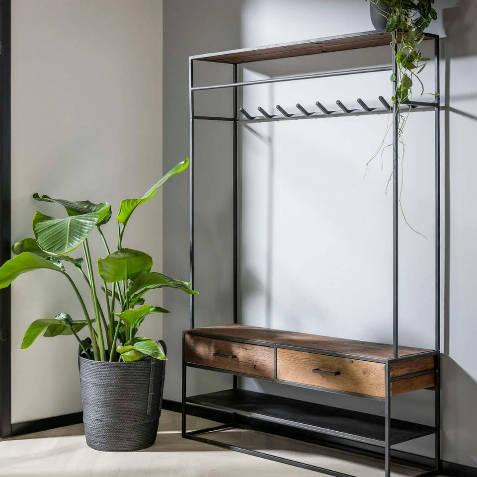 Garderobe Kapstok Brent 35x120x180cm - Hout - Grijs - Afbeelding 3