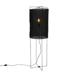 QAZQA Design Vloerlamp Zwart Linnen Kap - Rich