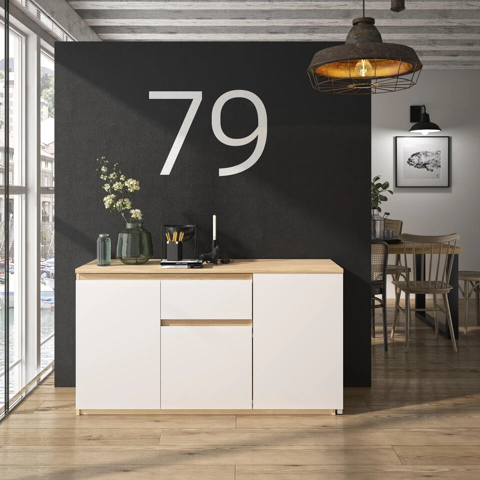 Diagone Draaibaar Bureau Gibril - Kast En Bureau In 1 - Wit/Eikenkleur - Afbeelding 4