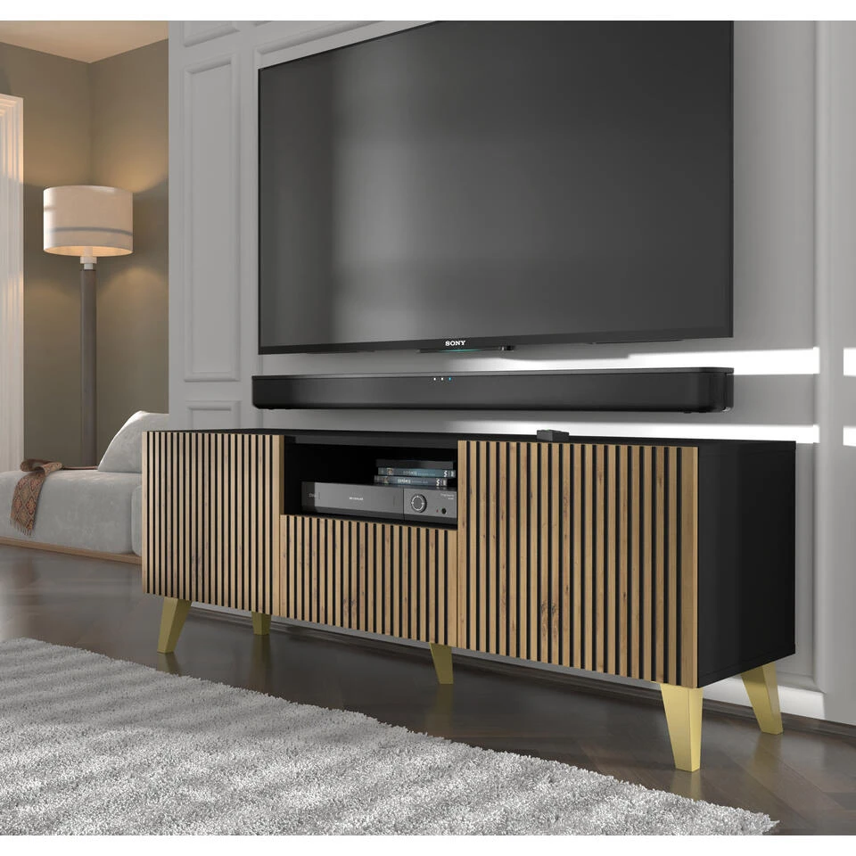 TV Meubel Ravenna P Painted MDF 56x150x42 Zwart - Afbeelding 3