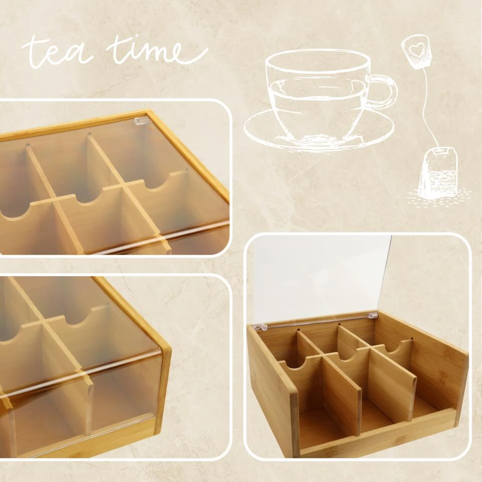 Orange85 Theedoos 6 Vaks Bamboe 20,5x22x10 Cm Kunststof - Afbeelding 4