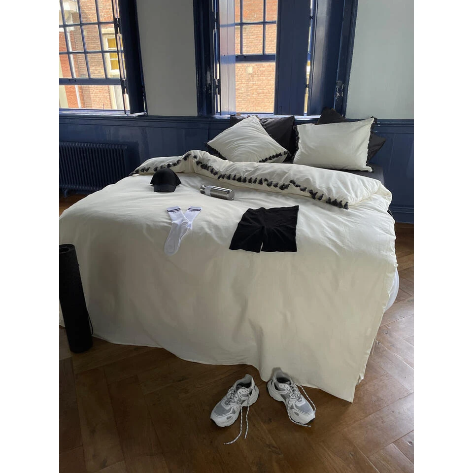 Dindi Home Dekbedovertrek Fleeky Fringes Effen - Wit - 140x200/220 Cm - Afbeelding 4