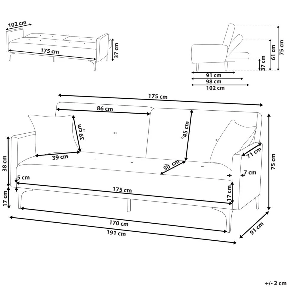 Beliani Driezitsbank - LUCAN Roze Fluweel - Afbeelding 4
